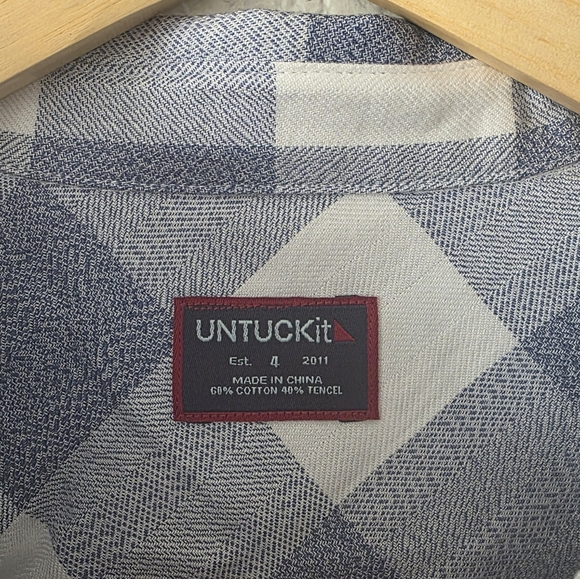 Untuckit Volnay Blue and White Flannel Plaid Checkered Shirt NEW 4 - Picture 2 of 8